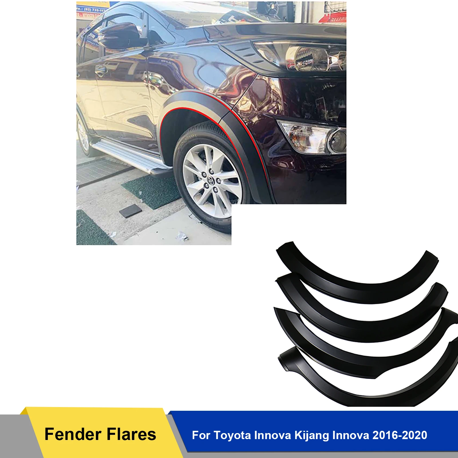 

Fender Flares Exterior Parts Slim Guard Cover for Toyota Innova Kijang Innova 2016 2017 2018 2019 2020 Matte Black 10pcs/set