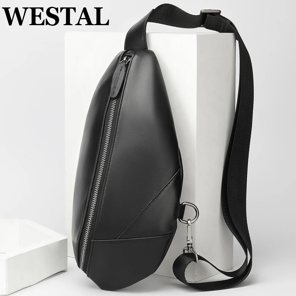 WESTAL Genuine Leather One Shoulder Backpack Chest Bag for Men Cross Body Slingback Man Husband Travel Side Sling Pouch iPad