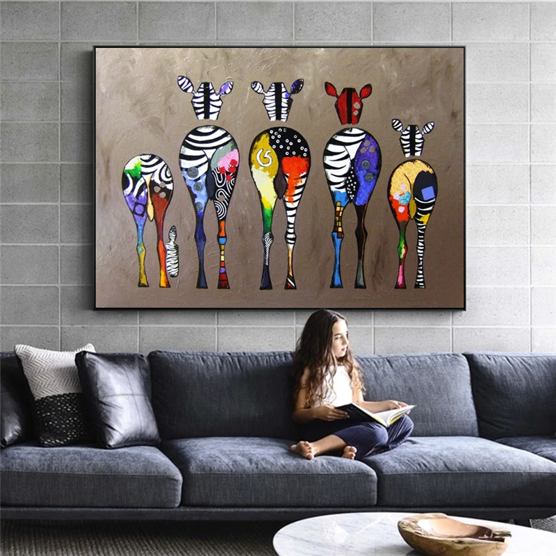 

Abstract Zebra Silk Art Paintings On The Wall Colorful Animals Art Prints African Animals Art Pictures for Living Room Wall