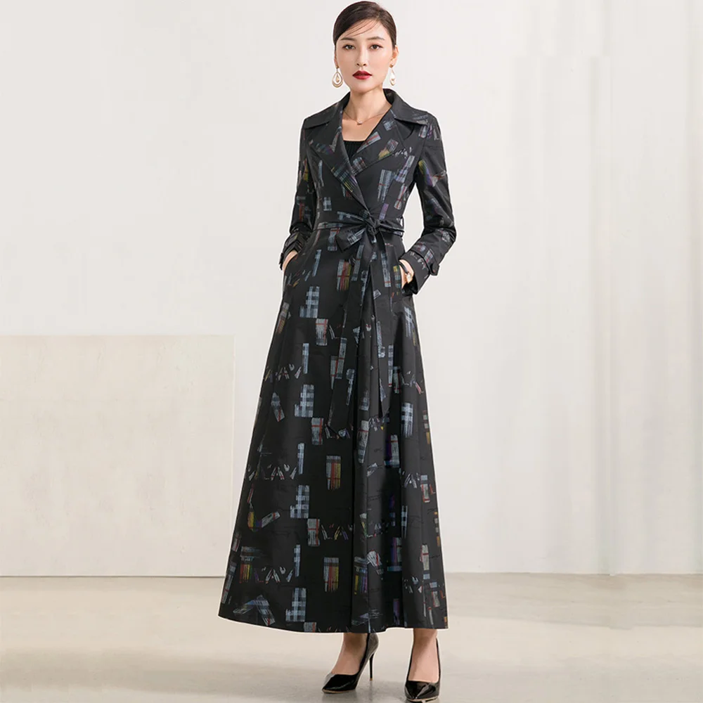 

Trench New Women Long Overcoat Spring Autumn Fashion Turn-down Collar Single Breasted Print Trench Coat Slim Outerwear Female