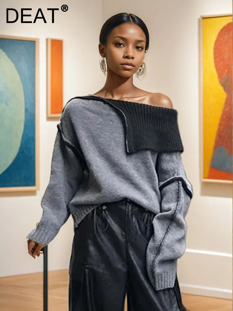 DEAT 2024 новый модный осенний женский пуловер нерегулярные панели свободные