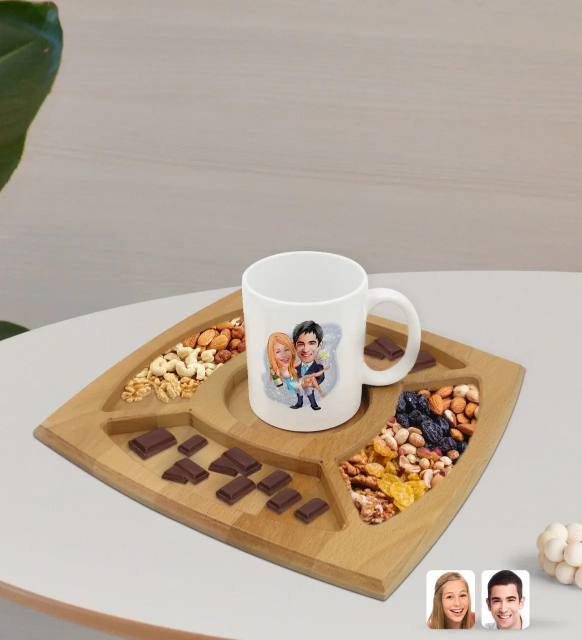 

Персонализированная белая кружка и натуральная Массив дерева, 4 отделения