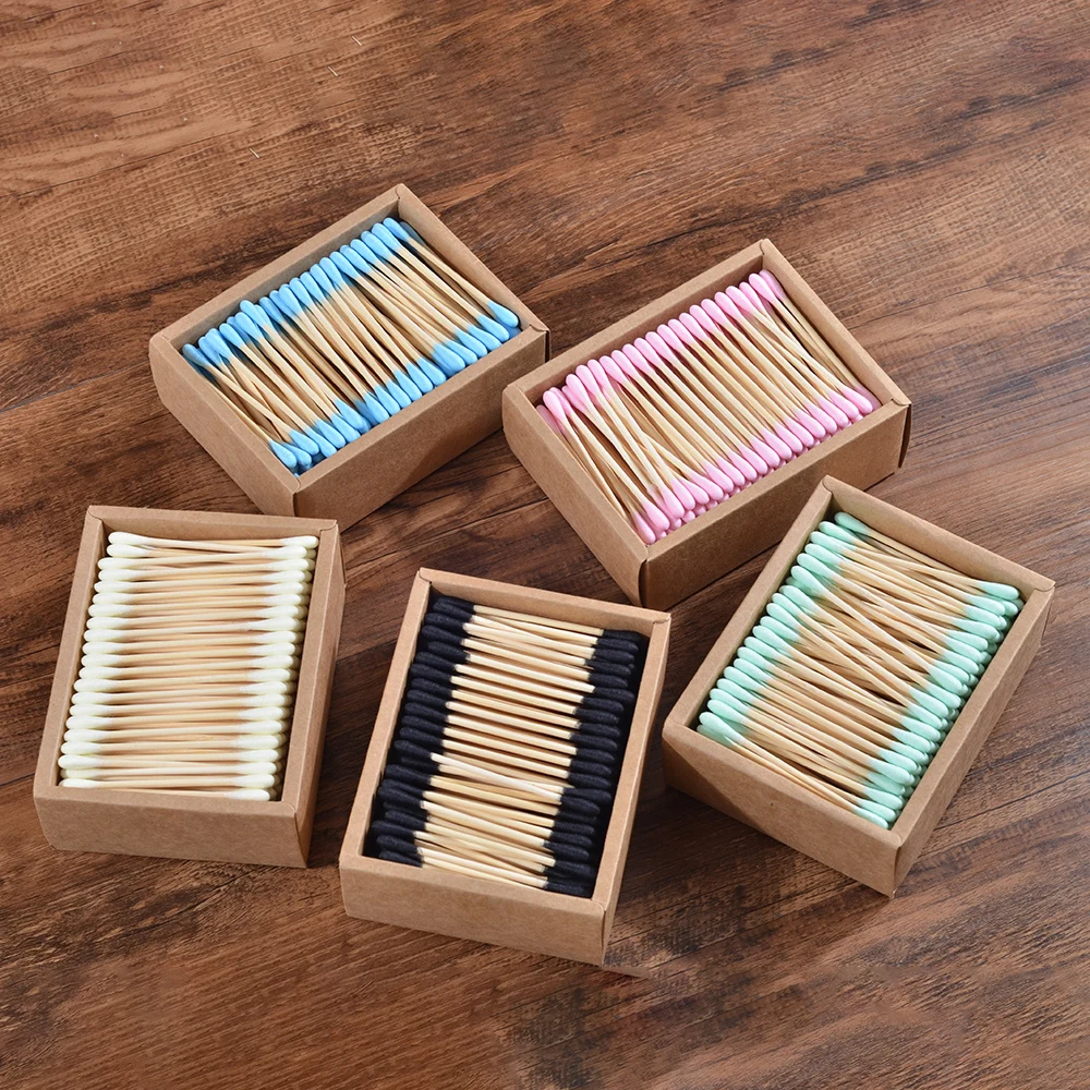 2000Pcs Color Mix Double Head Bamboo Cotton Buds Adults Makeup Cotton Swab Eco Friendly Wood Sticks Nose Ears Cleaning Tools