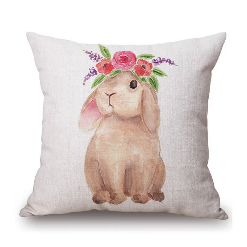 

Cute Watercolor Floral Bunny Rabbit Girl Room Decoration Throw Pillow Case Cotton Linen Adorable Baby Nursery Art Cushion Cover