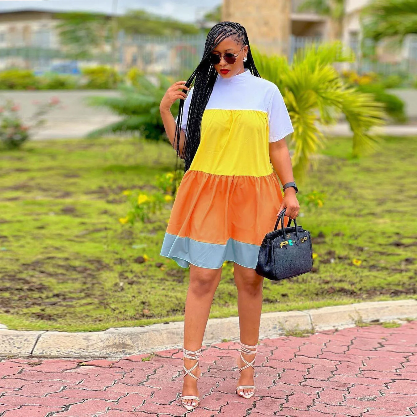 

Женское Повседневное платье с коротким рукавом, свободное ТРАПЕЦИЕВИДНОЕ ПЛАТЬЕ до колена, женская уличная одежда с цветными вставками, модные платья, лето 2023