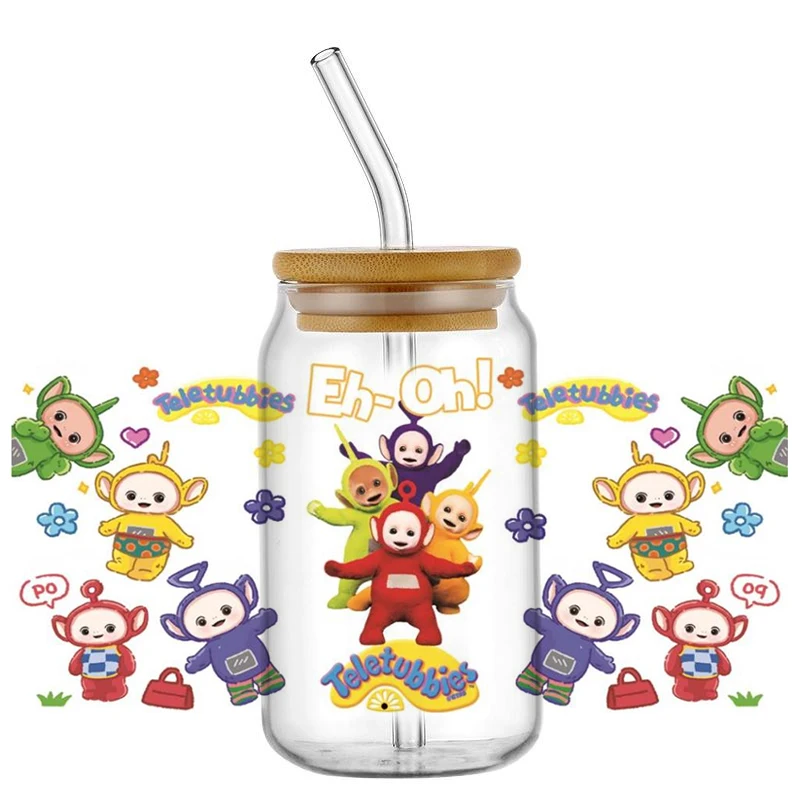 Мультяшная анимация телепузики 16 унций УФ DTF чашка обертывания переводная