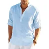 New Men's Linen Long Sleeve T-Shirt Solid Color Loose Casual Oversized T Shirt Cotton Linen Shirt Plus Size Shirts Men 6