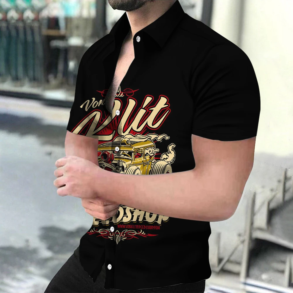 

Fashion Print Men's Shirts Automobile Graphic Clothing Summer Harajuku Lapel Shirt Harajuku Oversized Cardigan 2023 Tops Holiday