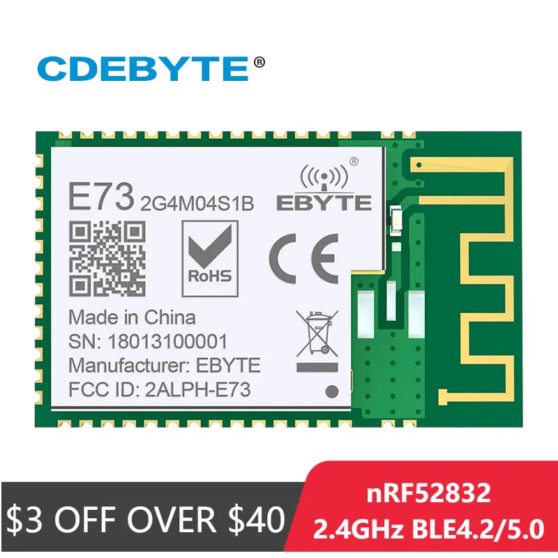 nRF52832 2.4GHz BLE 4.2 5.0 IO Port 4dBm SMD PCB IPEX Antenna Ebyte E73-2G4M04S1B Module CE FCC RoHs Certificated