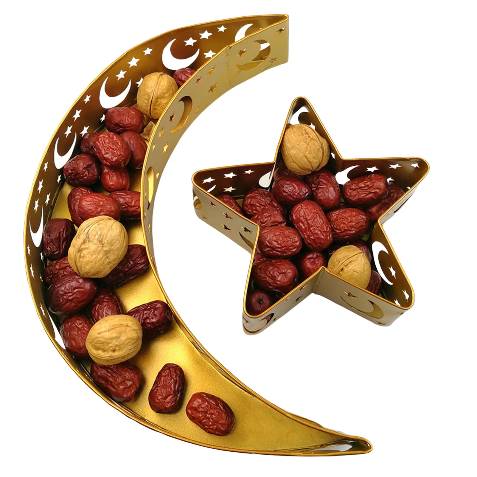 

Moon Star Eid Mubarak Iron Tray Decoration Ramadan 2022 Dessert Tray Home Serving Tableware Hollowed For Parties Weddings