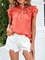 women chic ruffle sleeve t shirts fashion solid color summer loose bandage casual tops blouse streetwear