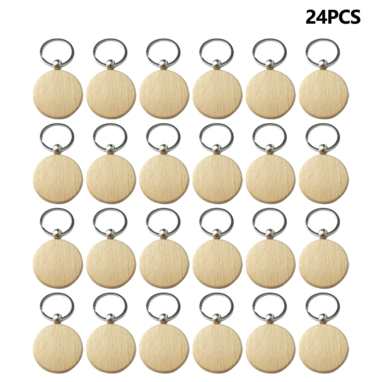 

24pcs Round Shaped Gift Small Wooden Discs Hanging Decoration With Keyring Smooth Lightweight Unfinished DIY Craft Blank Pendant