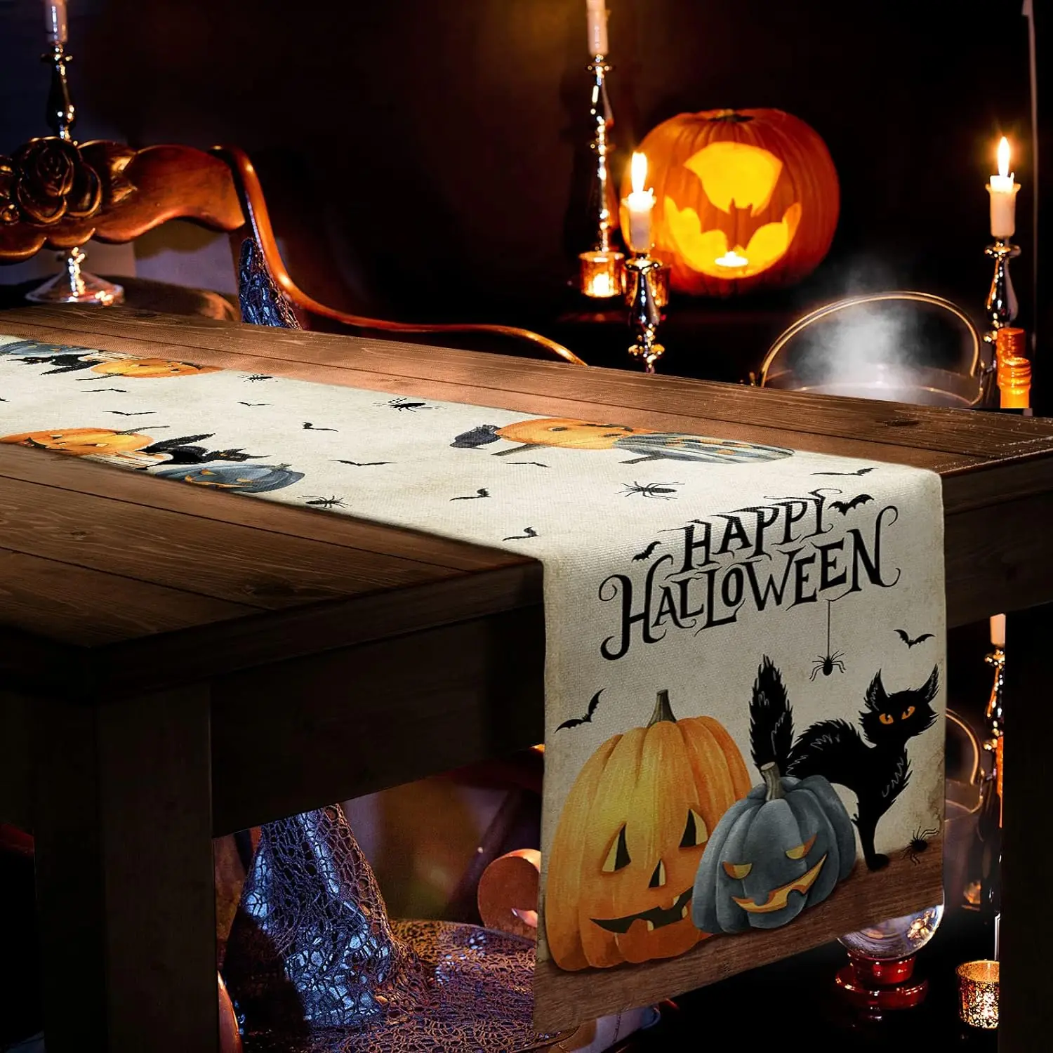 Halloween Horror na Dynia Nietoperz Lniany bieżnik stół Komoda Szaliki Farmhouse Kuchnia Jadalnia Bieżnik Dekoracje