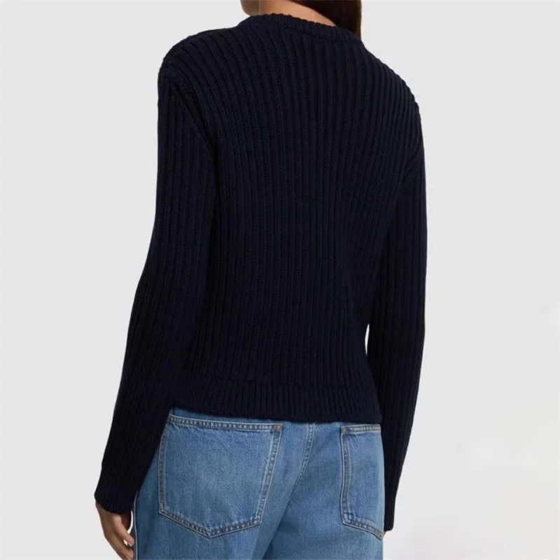 Женский свитер Новинка осени 2024 пуловер с круглым вырезом и бусинами эластичный