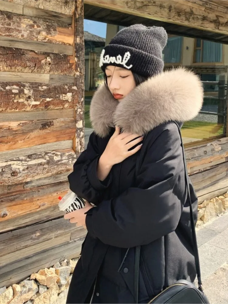 2022 Winter High Quality Fur Collar Long Padded Coat For Women Thick Warm Overcoat Female Loose Pocket Zipper Outerwear