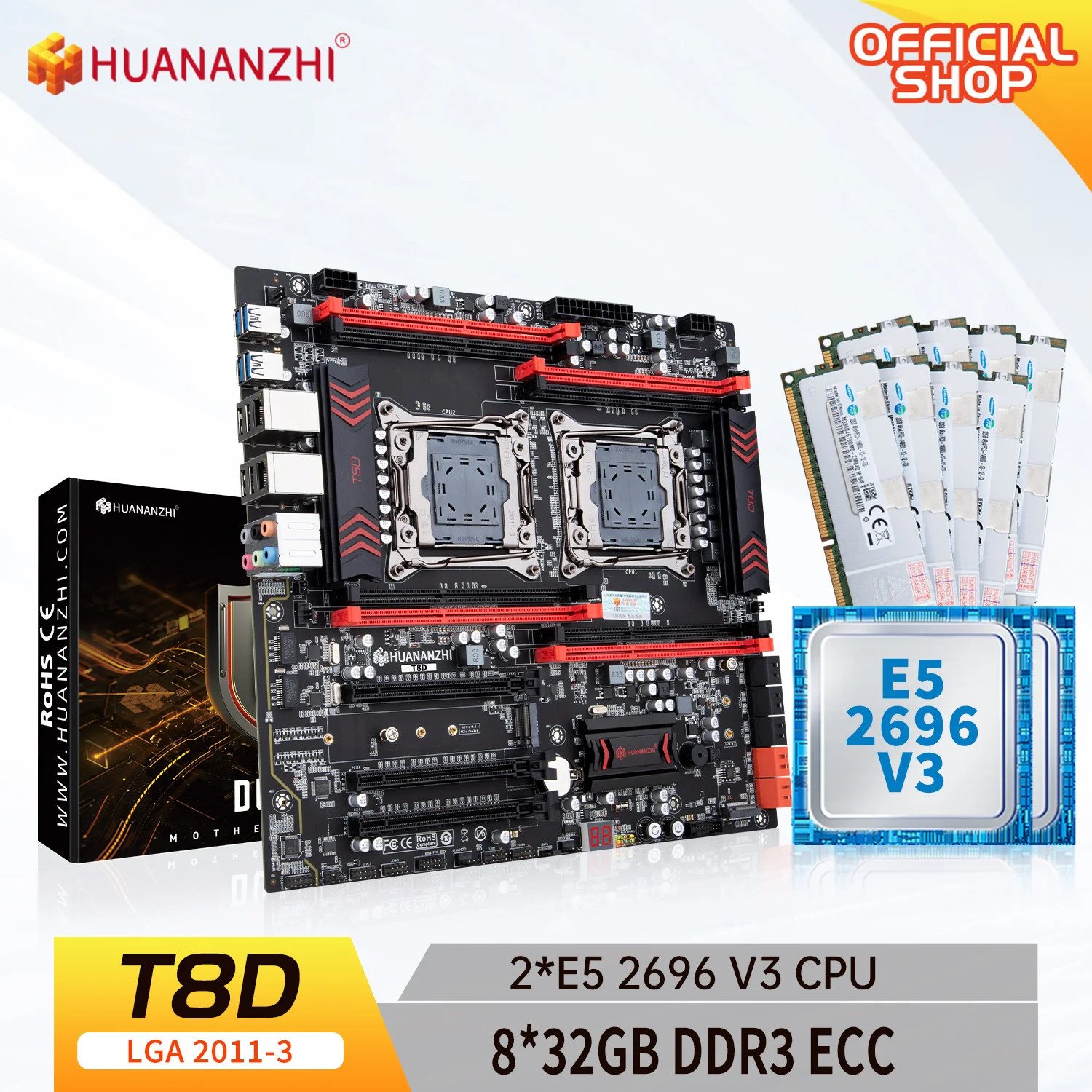 HUANANZHI X99 T8D LGA 2011-3 XEON X99 материнская плата с Intel E5 2696 V3 * 2 с 8*32G DDR3 RECC память комбинированный комплект