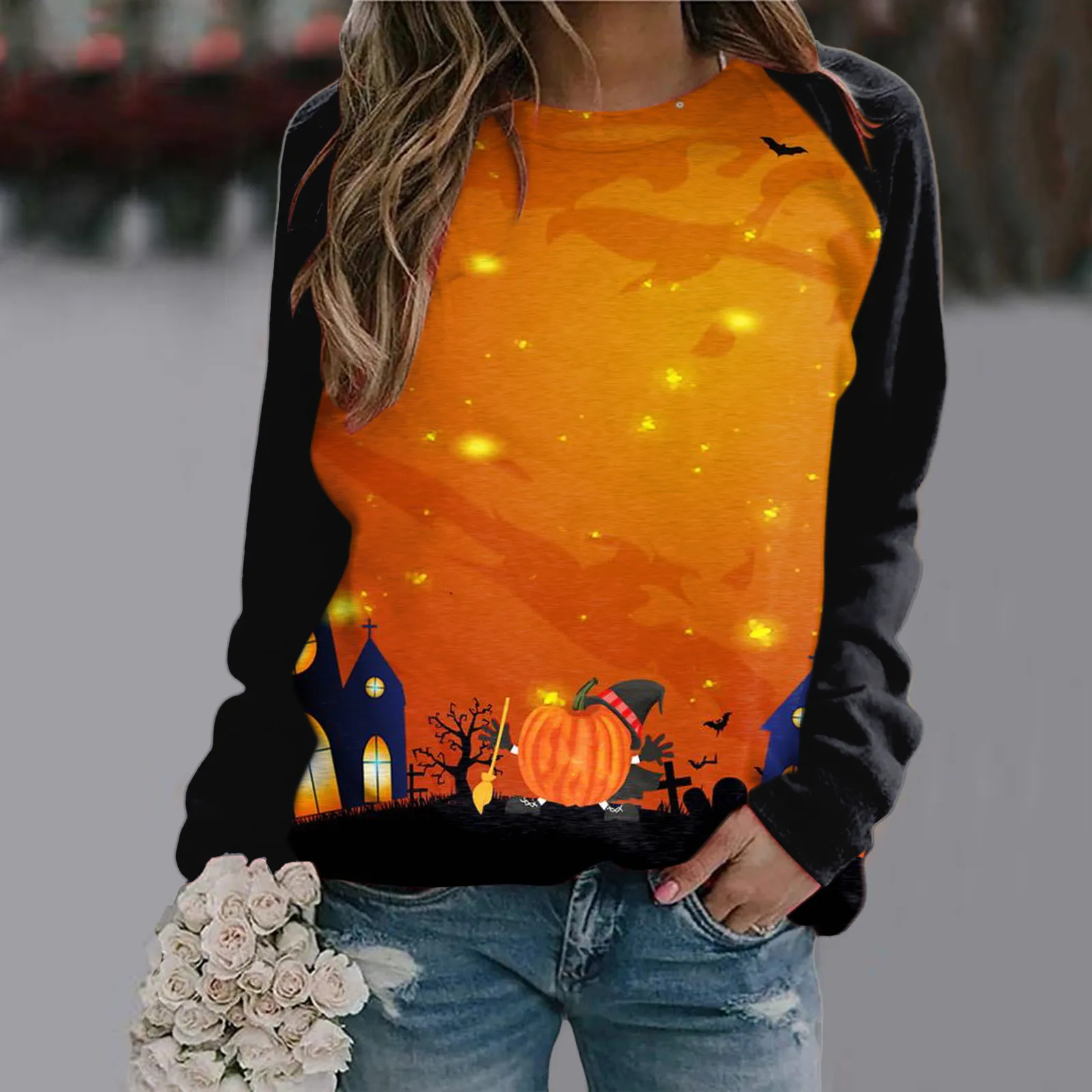 

M Womens Halloween Print Fall Fashion Long Sleeve Casual Sweatshirt Heart Sweatshirts for Women Alt Oversized Sweatshirt