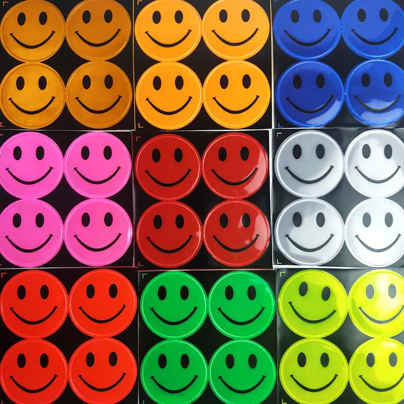 

4 PCS Smile Face Sticker Reflective Sticker Car Accessories For VW Honda Ford Car Motorbike Bicycle Scooter Decal Bag Sticker