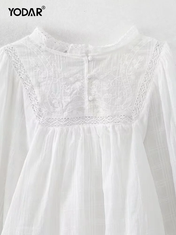 YODAR женские модные шикарные кружевные дамские рубашки с вышивкой белая ажурная