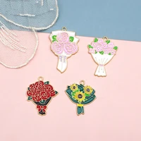 10pcs holding flowers enamel flowers alloy charms to make diy valentines day couple jewelry gift necklace earrings keychain