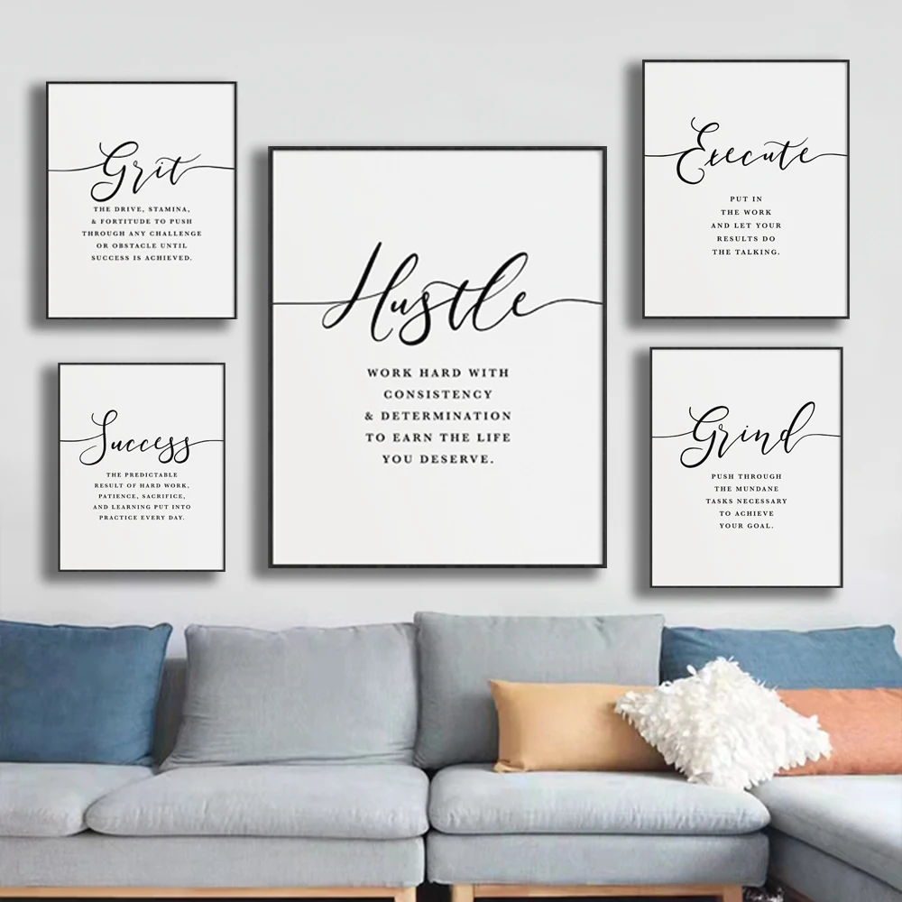 

Minimalist Office Wall Art Painting Hustle Success Talent Quote Poster Inspirational Prints Motivational Pictures Office Decor