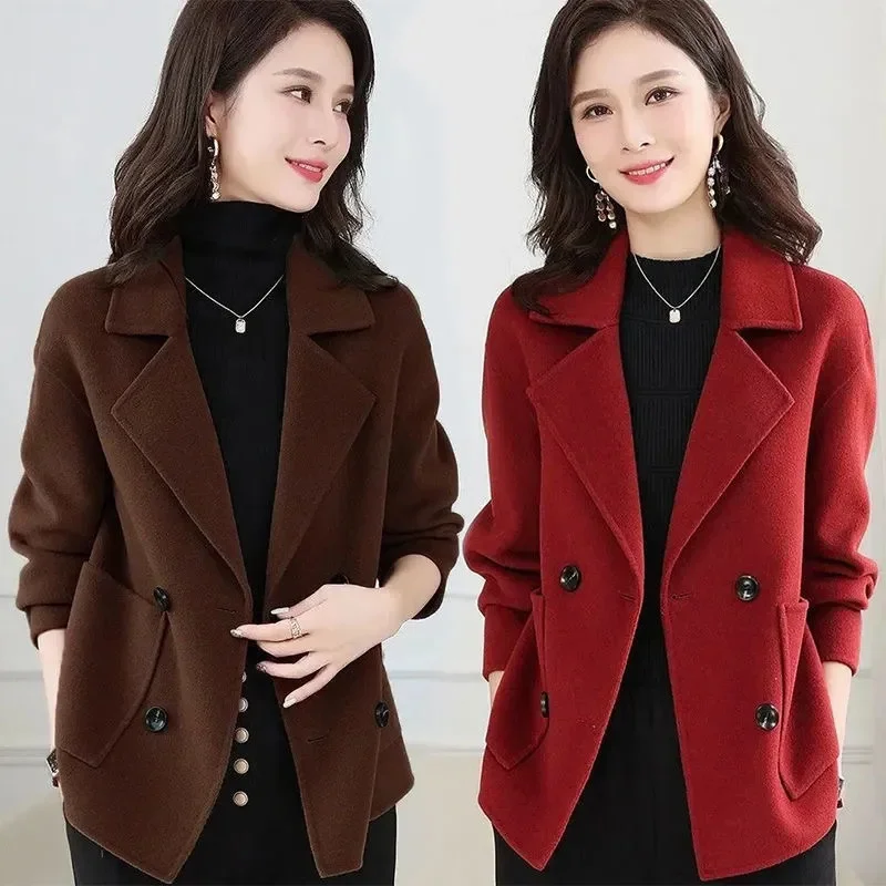 Casual Woolen Women Coat Thickened 2022 Autumn Winter Loose Style New Woolen Coat Mother All-Match Western Style Small Short Top