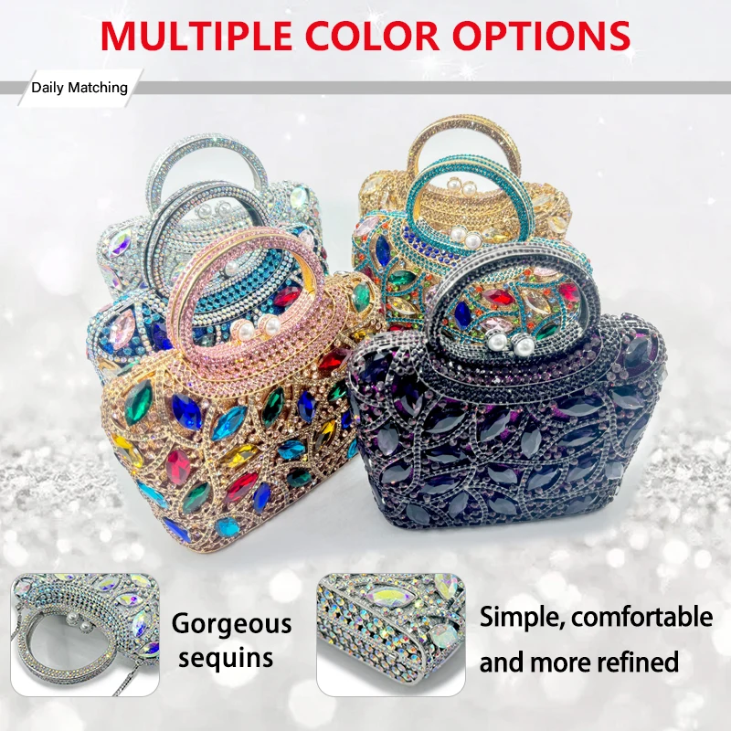 Роскошный золотисто-серебристый клатч со стразами и бриллиантами вечерняя сумка