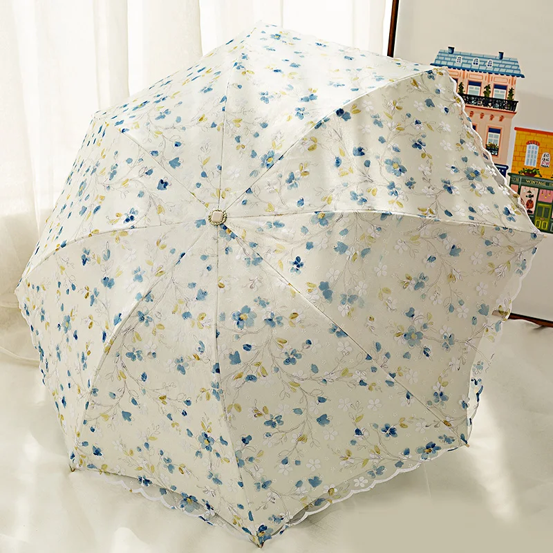 

Windproof Sunscreen Lace Rain Umbrella Fashion Princess Sun Protection 3 Folding Parasol Outdoor Travel Portable Woman Paraguas