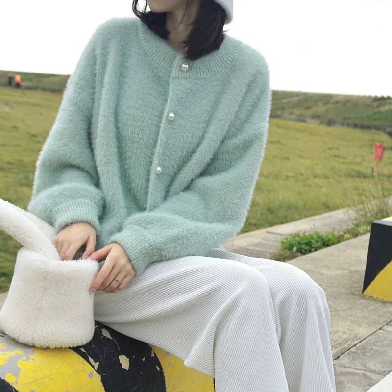 Женский Свитер Из Искусственного Норки В Корейском Стиле Мягкий Вязаный