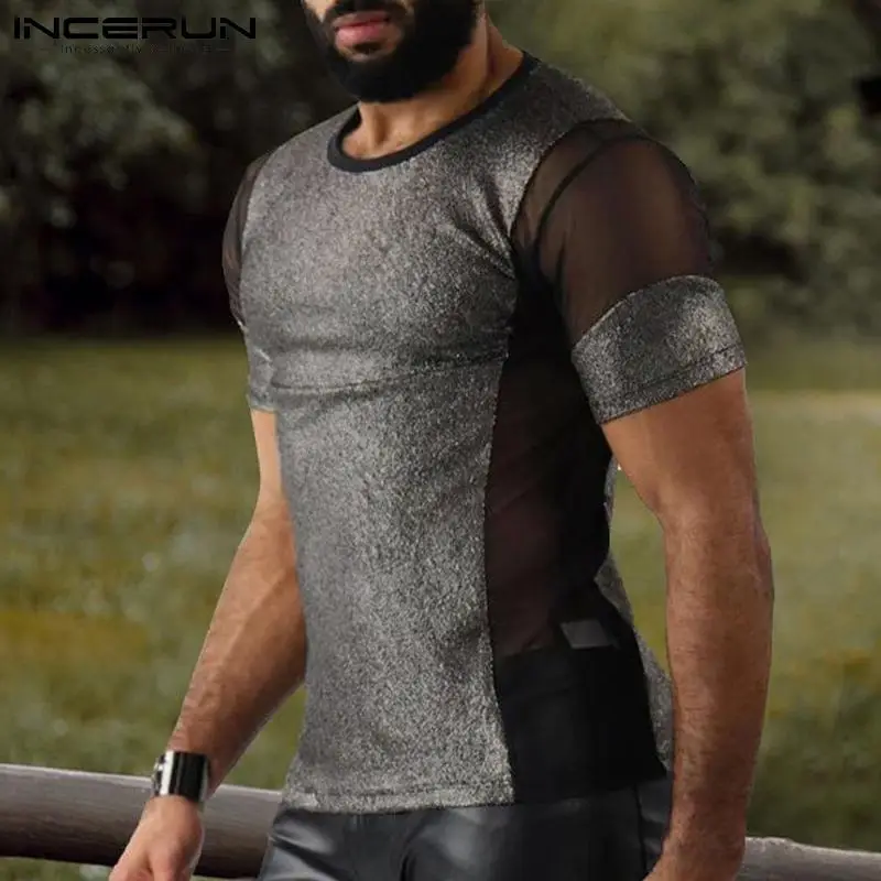 

Футболка мужская сетчатая Прозрачная с круглым вырезом и коротким рукавом, 2022