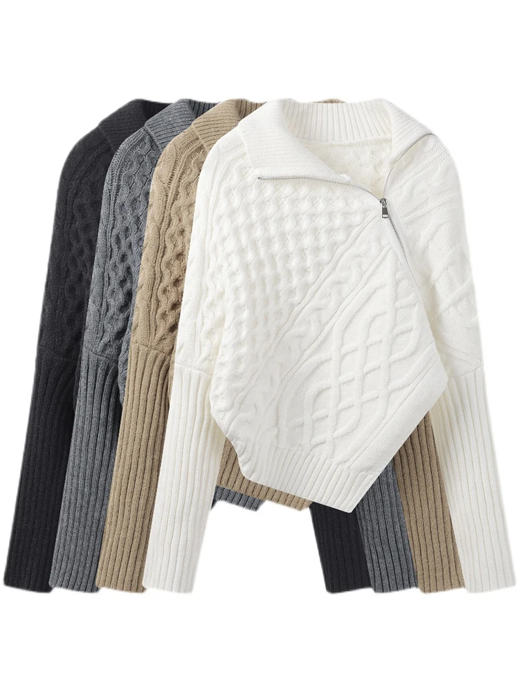 

New Women's Clothing 2022 Autumn Winter Design Sense Irregular Zipper Sweater Knit Shirt Top Pull Femme Knitted Cardigan Top