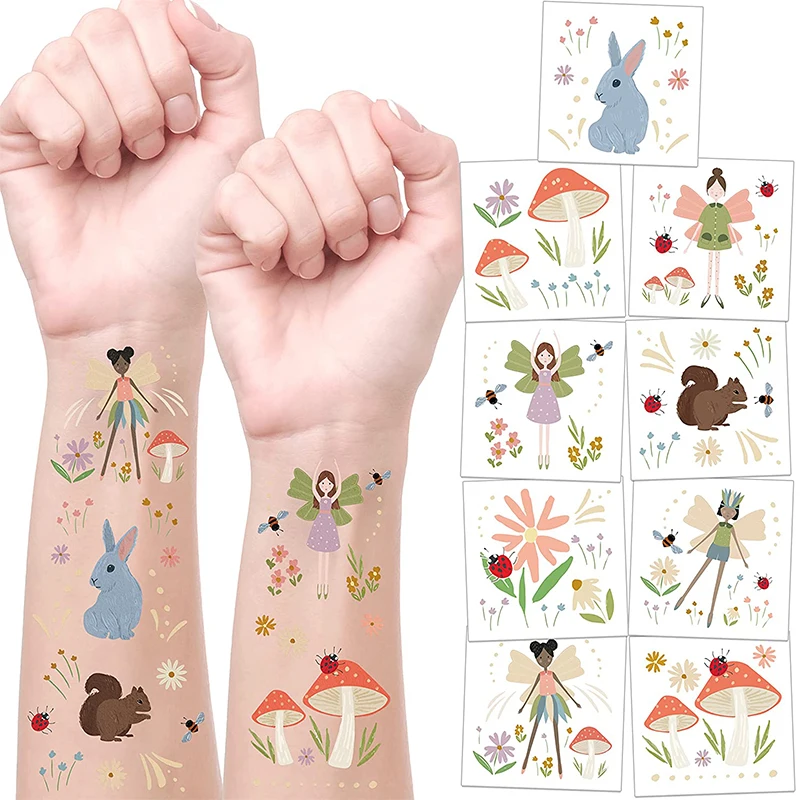 

Woodland Mushroom Flower Fairy Ladybird Bee Children's Temporary Tattoos Stickers for Forest Birthday Party Kids Toy DIY Decor