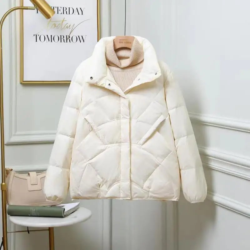 90% White Duck Down Jacket Female Clothing Casual Short Winter Coat Women Thick Warm Solid Loose Parkas Black Red Khaki Tops