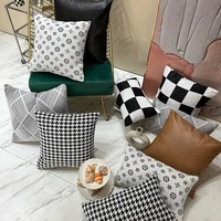 black white chenille printed cushion cover 5050 double sided yarn dyed plaid printing pillow case decorative pillows for sofa