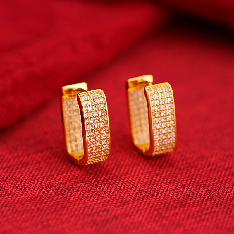 Boho Chunky Copper Hypoallergenic Square Circle Earrings For Women 2023 Fashion Shiny Zircon Trendy Ear Jewelry Wedding Gift