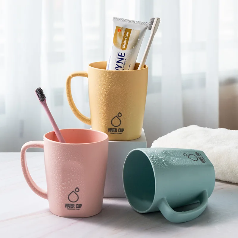 

Bathroom Cups with Handles Solid Color Brushing Cup Toothbrush Holder Plastic Mouthwash Cup Portable Travel Set Drinkware Tools