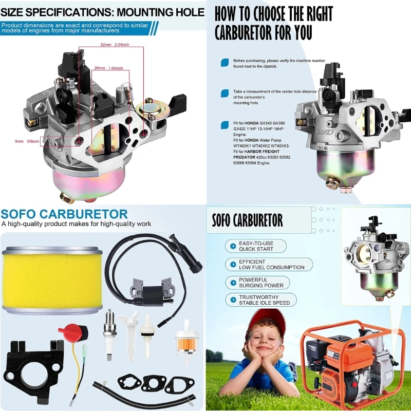 

Carburetor Air Filter for GX340 GX390 11HP 13HP Engine Lawn Mower Replacement