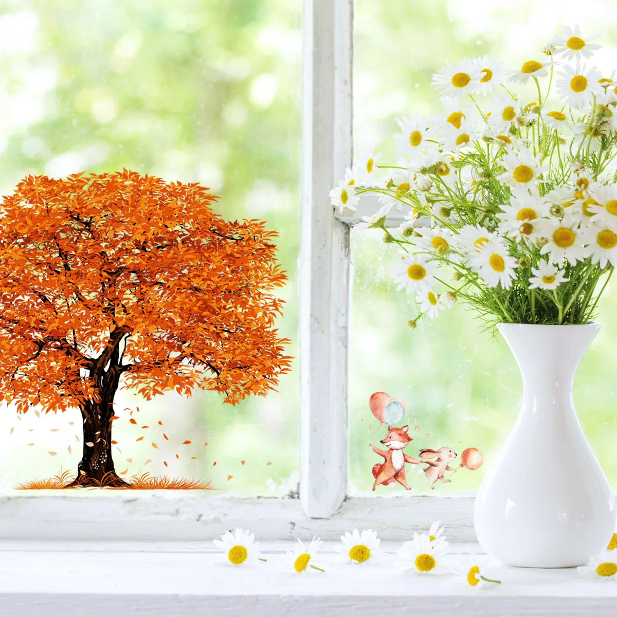 

Big tree animal balloon cartoon wallpaper electrostatic paste glass paste double-sided visual decorative wall sticker