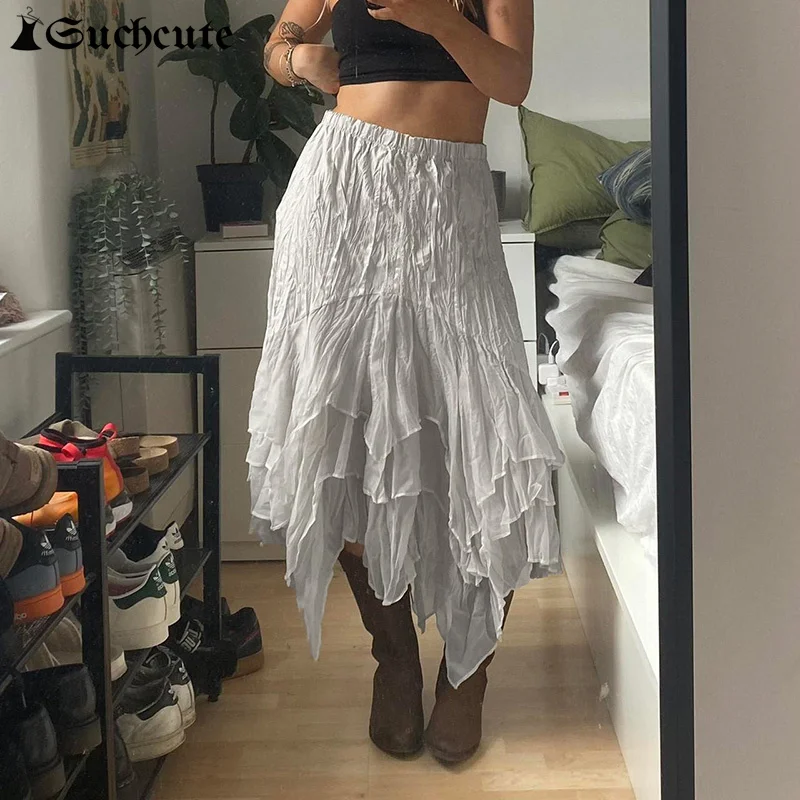 

Ассиметричная винтажная Юбка-миди с поясом на резинке