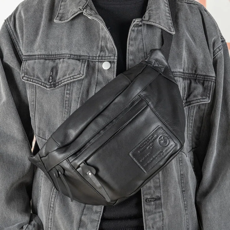 

AETOO 2022 new leather ins chest bag men's shoulder bag first layer cowhide messenger bag tide mobile phone small shoulder bag