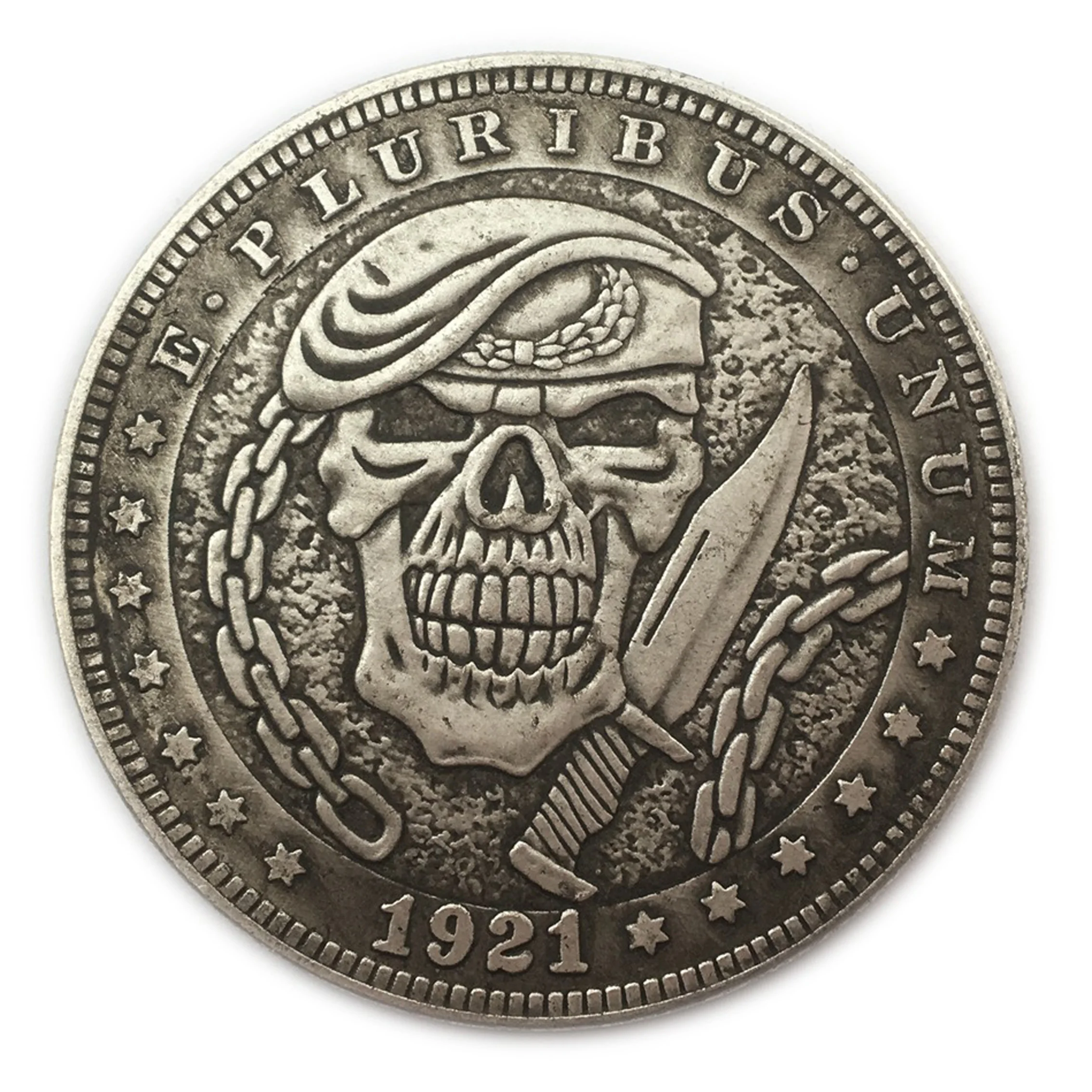 

38mm Coin Fine Hand Polished Magic Prop Lucky Coin Birthday Gift Home Decoration Soldier Skull Pattern Collectible