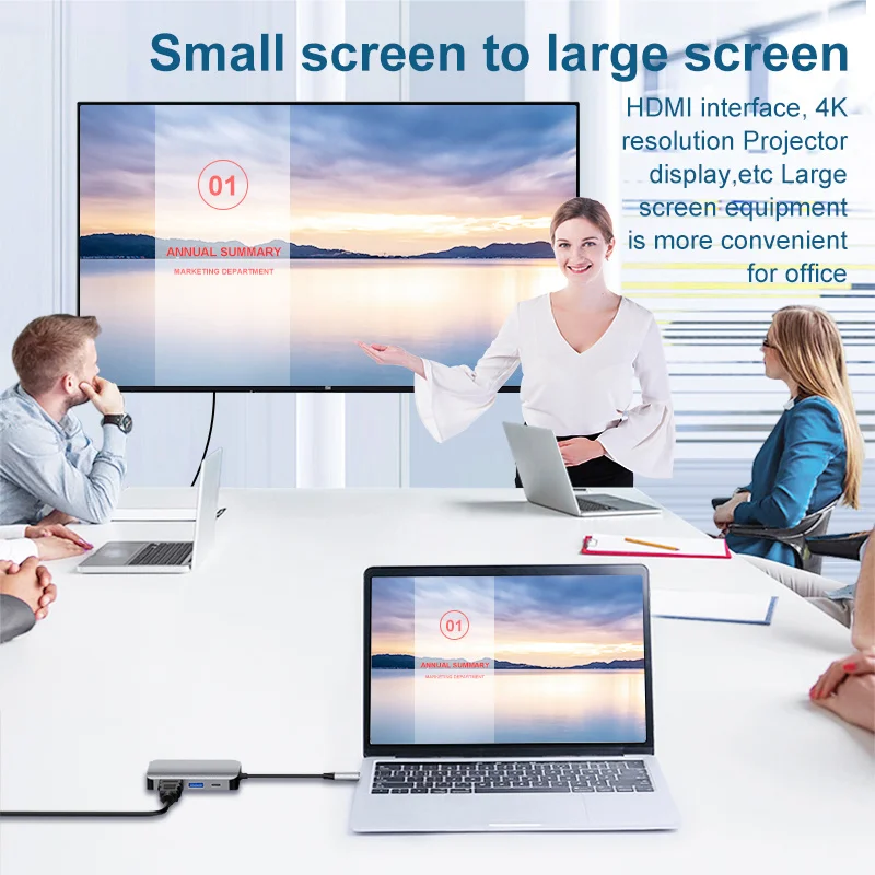 

lzqly Usb-c Hub Type-c to 4k Hdmi-compatible Vga Adapter Usb3.0 Pd Charging Type-c Docking Station for Macbook Air/pro Hp Lenovo