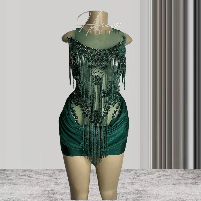 

See Through Green Sheer Women African Cocktail Dresses Beaded Birthday Party Gowns Short Black Girl Prom Dresses Homecoming