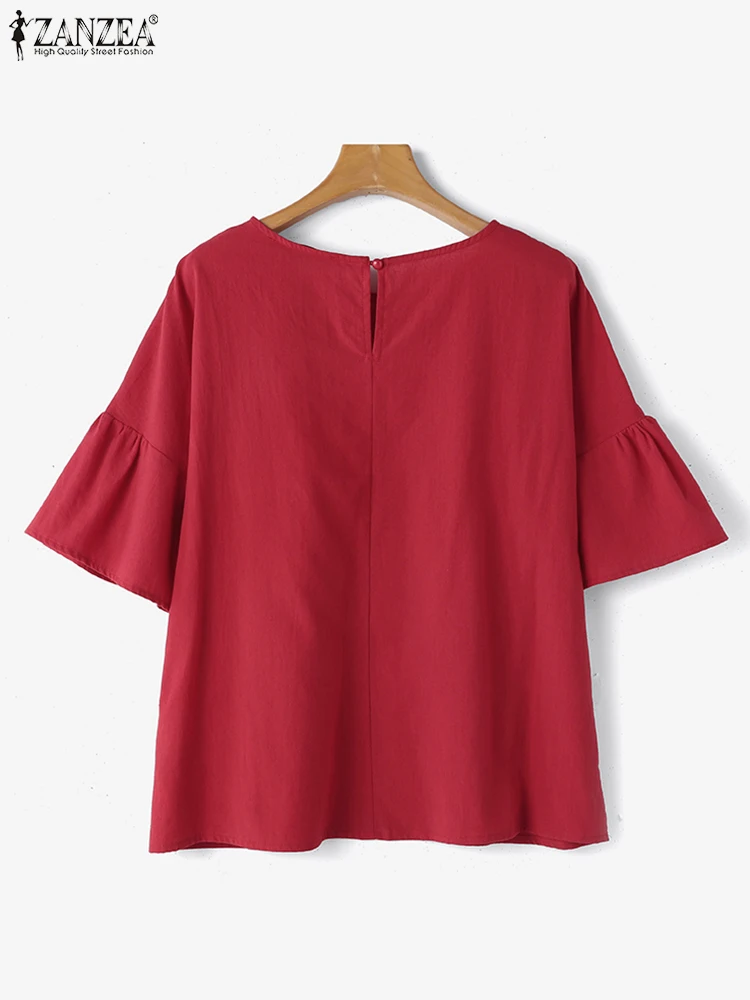 Блузка ZANZEA Женская свободного покроя с оборками Повседневная Уличная одежда
