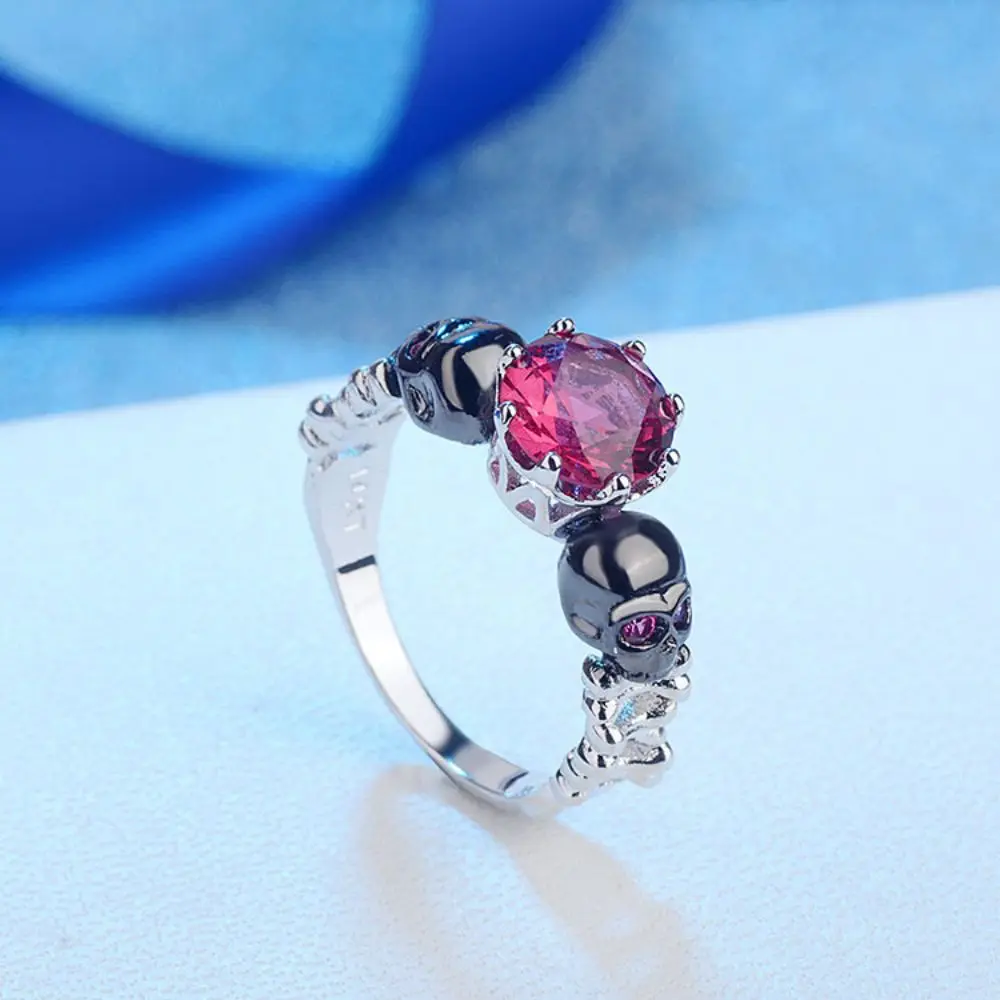 Hot Design Punk Skull Rings Women Colorful Gem Personality Rings For Fashion Simple Jewelry images - 6