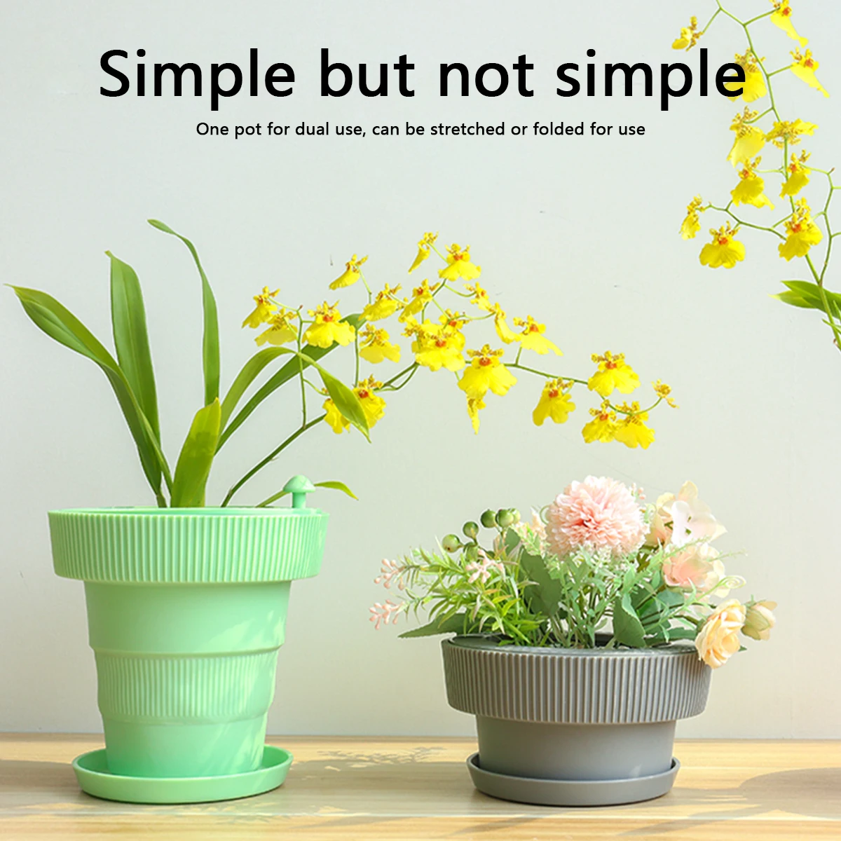 

Planter Pot with Drainage Hole and Tray Foldable Lightweight Flower Pot Minimalist Decorative Pot Solid Color Plant Pot for