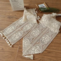 1pc home decorative dark beige cotton crocheted table runner tassel table cover rose pattern cabinet cover towel