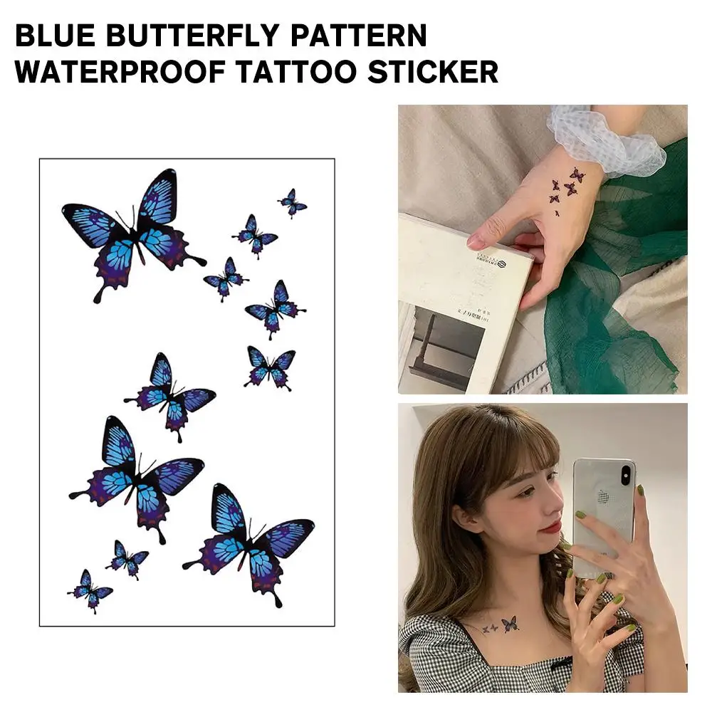 

Sexy 3D Butterfly Temporary Tattoo Stickers Collarbone Water Transfer Butterfly Art Waterproof Disposable Printing Blue Pap G3T8