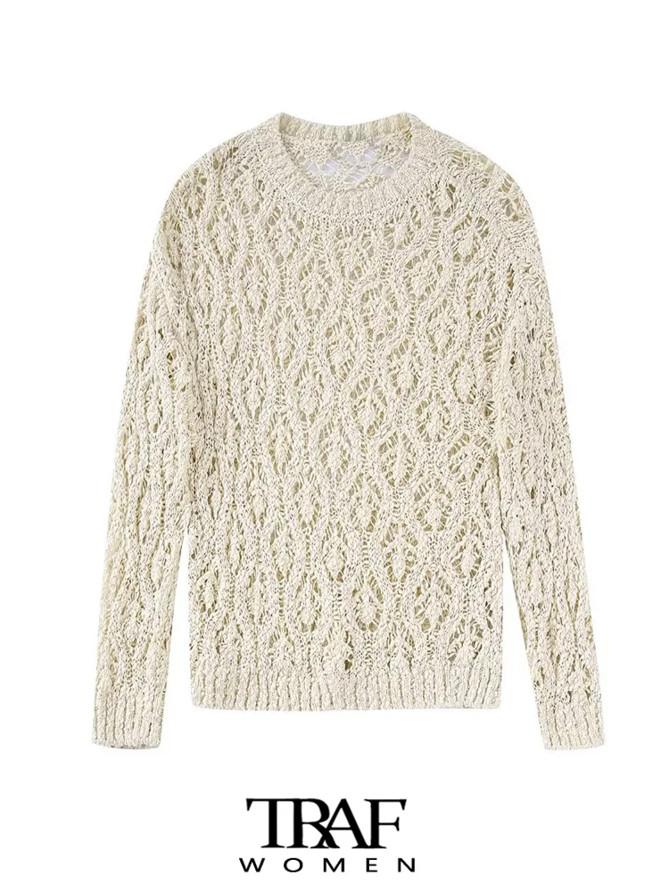 

Пуловер женский трикотажный с круглым вырезом и длинным рукавом