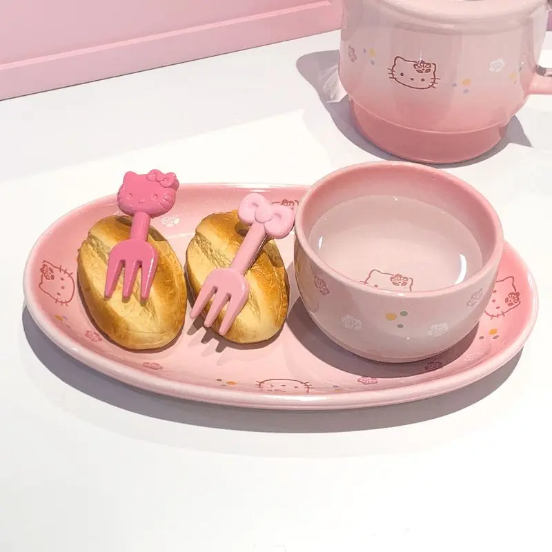 

Kawaii Sanrio Посуда керамическая миска Hello Kittys мультфильм семья студент Милая тарелка фрукты Миска Посуда игрушки подарки